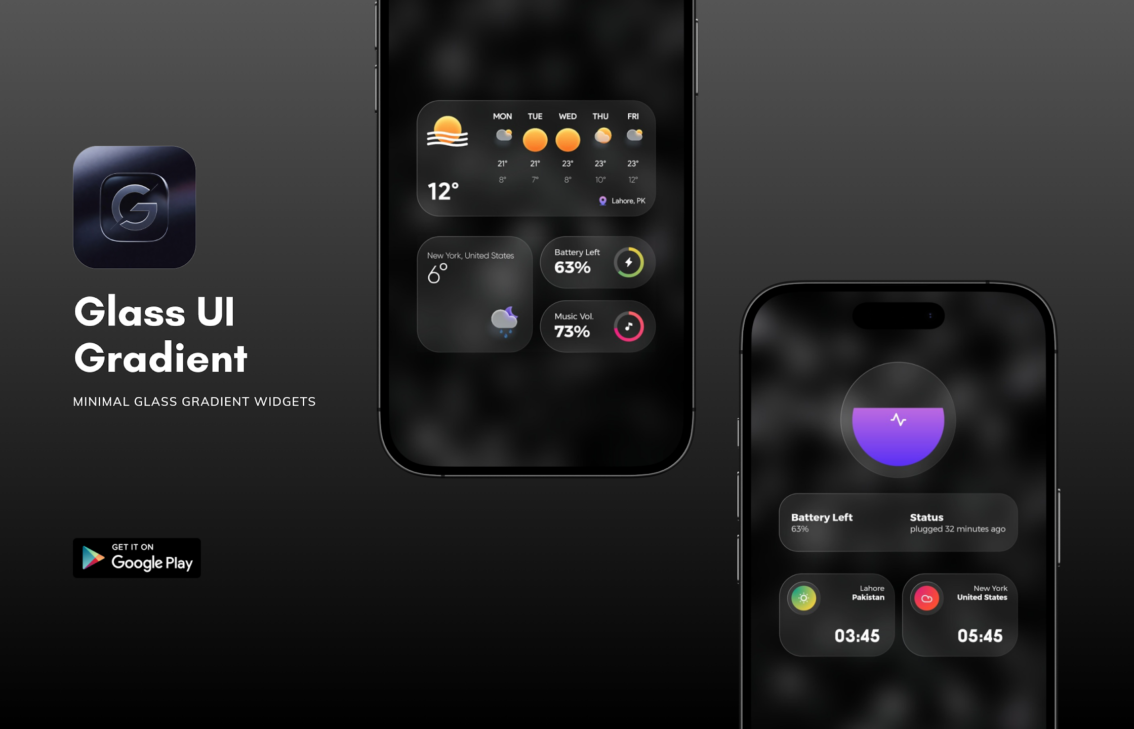 Glass UI Gradient KWGT Preview — frosted glass overlay widgets